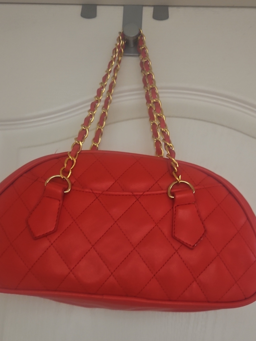 Quilted Red Shoulder Bag with Gold Chain Straps